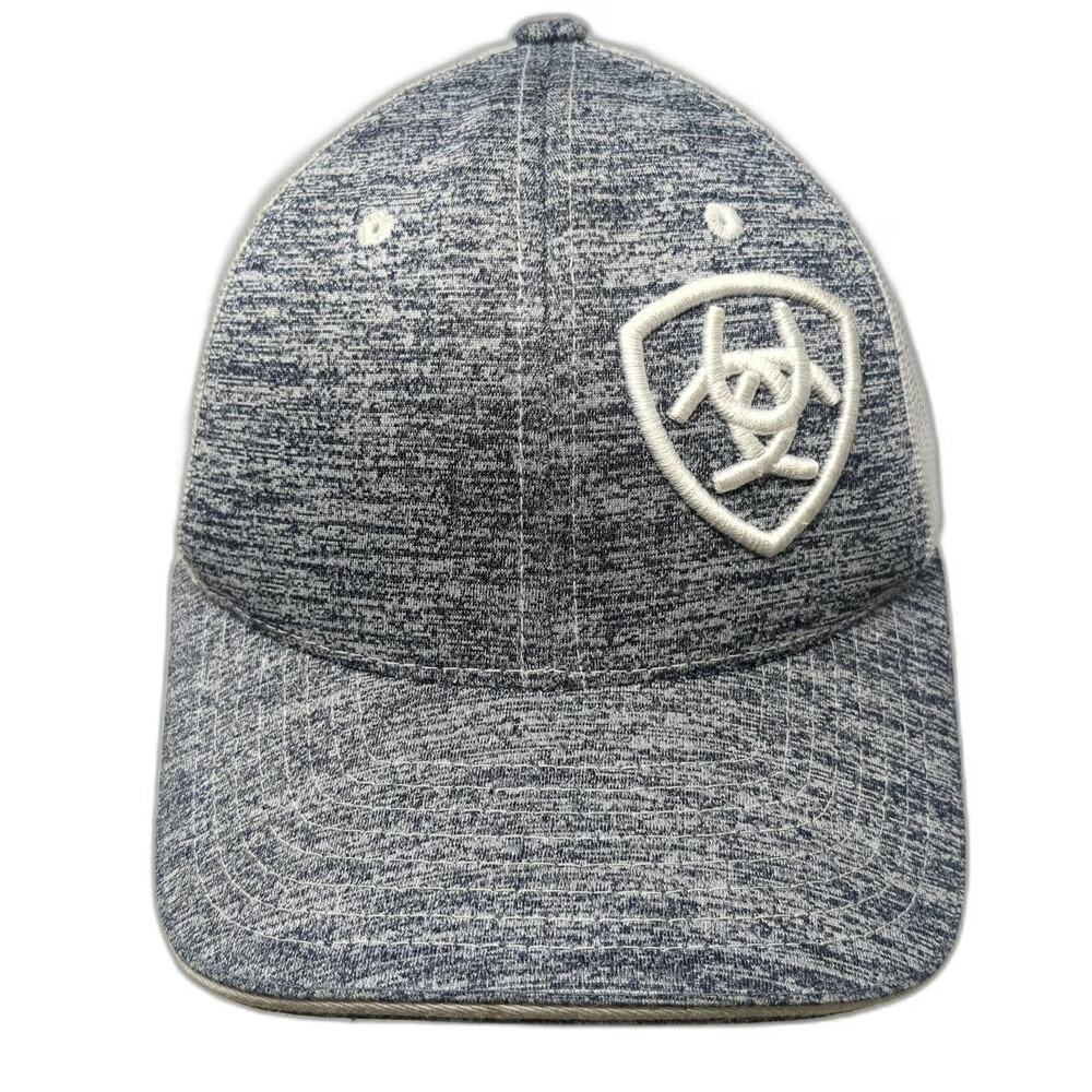 Ariat Trucker Hat Gray White One Size Mesh Back Snapback Heathered Shield Logo
